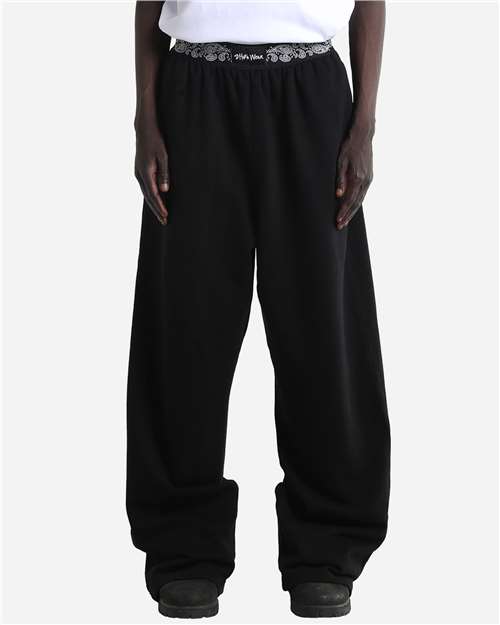 Shaka Wear Unisex Paisley Bandit Sweatpants — Black — On model · front