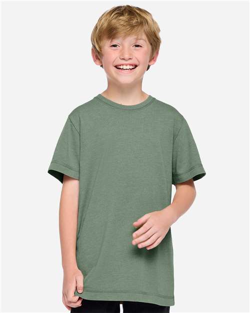 Live & Tell by LAT Youth Vintage Wash Tee — Washed Basil — On model · front