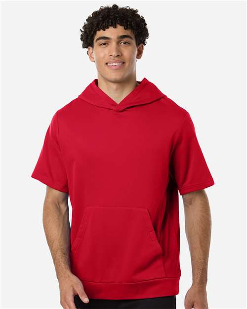 Team 365 Unisex Squad Tech Fleece Hooded Short-Sleeve Sweatshirt —