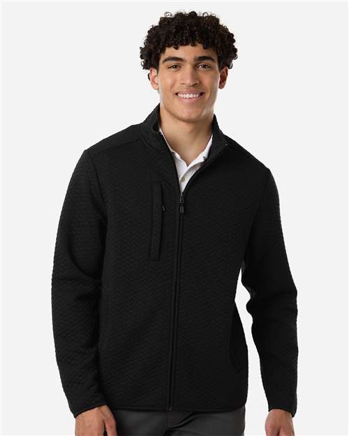 North End Men's Aspen Herringbone Fleece Full-Zip — Black — On model · front