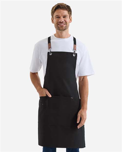 Artisan Collection by Reprime Unisex Clip & Clasp Cross-Back Bib Apron — Black — On model · front