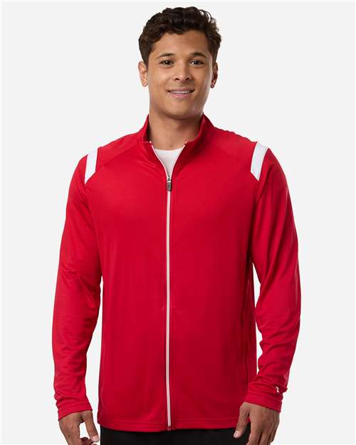 Badger Men's On The Rise Outercore Warm-up Jacket — Red/ White — On model · front