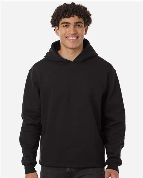 Bayside Unisex Quintessential Hooded Sweatshirt — Black — On model · front