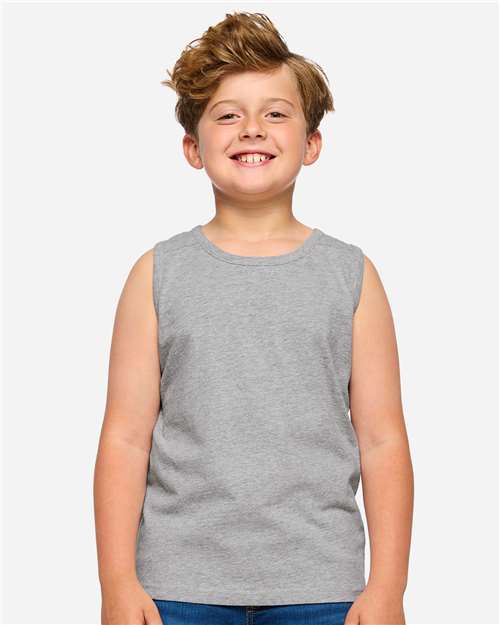 Live & Tell by LAT Youth Fine Jersey Tank — Heather — On model · front
