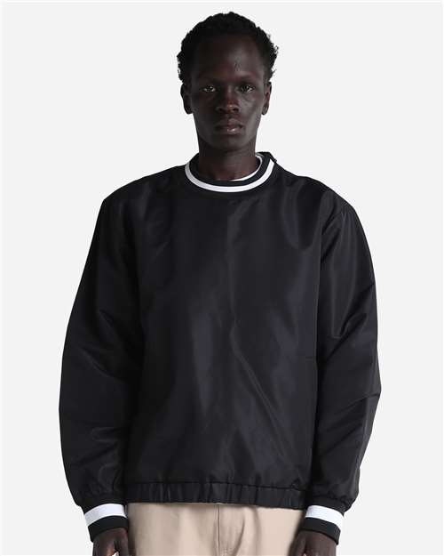 Shaka Wear Unisex Crewneck Windbreaker — Black — On model · front