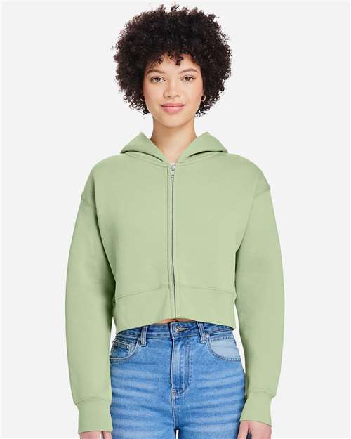 Lane Seven Women's Relaxed Cropped Full-Zip Hoodie Sweatshirt — Matcha — On model · front