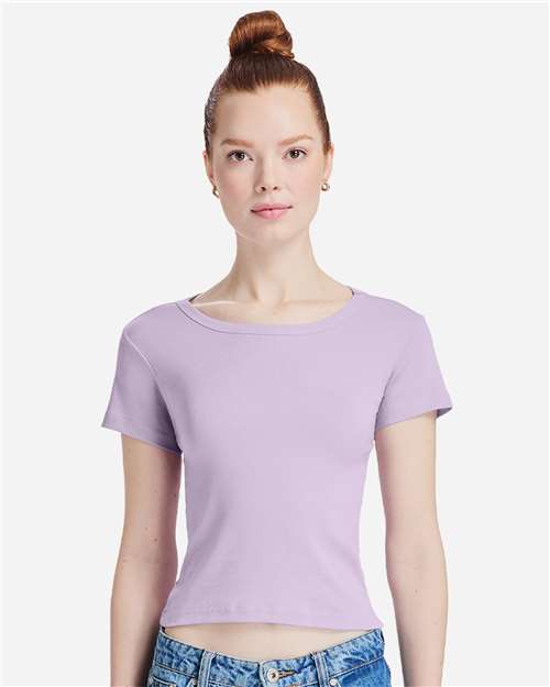 Lane Seven Women's Baby Tee — Lilac — On model · front