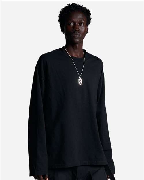 Shaka Wear Unisex 6.5oz Retro Garment-Dyed Long Sleeve Tee — Black — On model · front