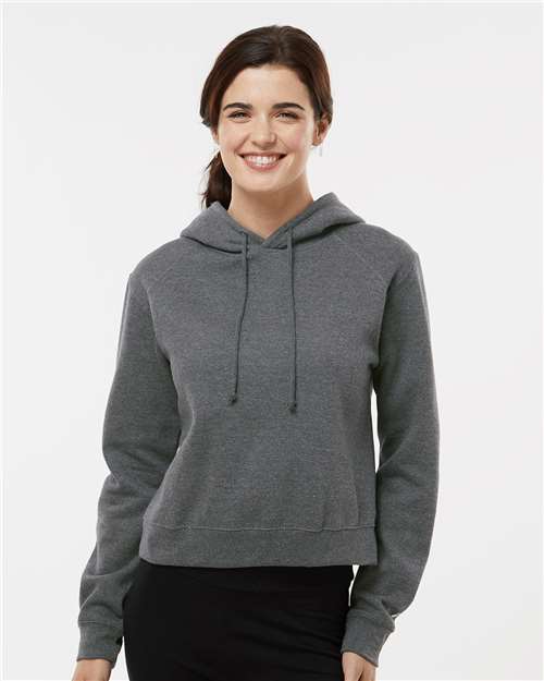 Badger Women's Crop Hooded Sweatshirt — Charcoal — On model · front