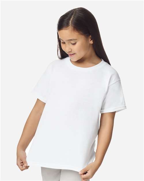 Gildan Youth DryBlend® T-Shirt — White — On model · front
