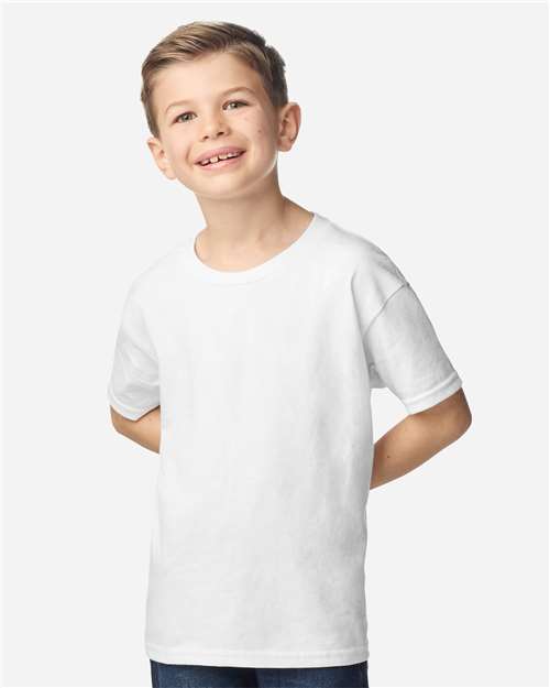 Gildan Youth Ultra Cotton® T-Shirt — White — On model · front