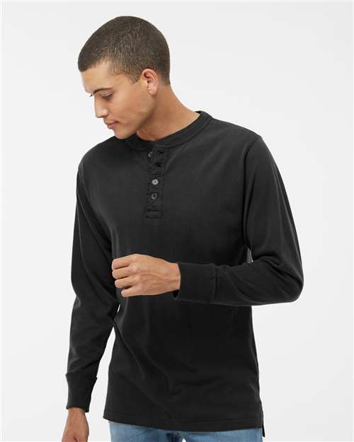J. America Men's Vintage Brushed Jersey Henley — Black — On model · front