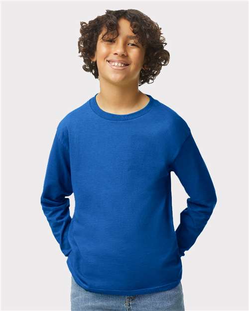 Gildan Youth Heavy Cotton™ Long Sleeve T-Shirt — Royal — On model · front