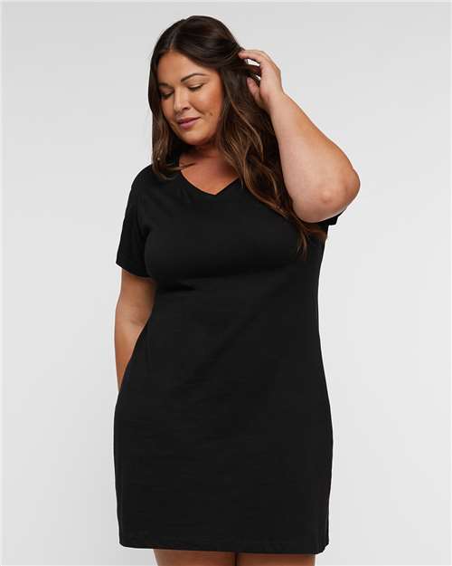 Live & Tell by LAT Women's Fine Jersey V-Neck Coverup — Black — On model · front