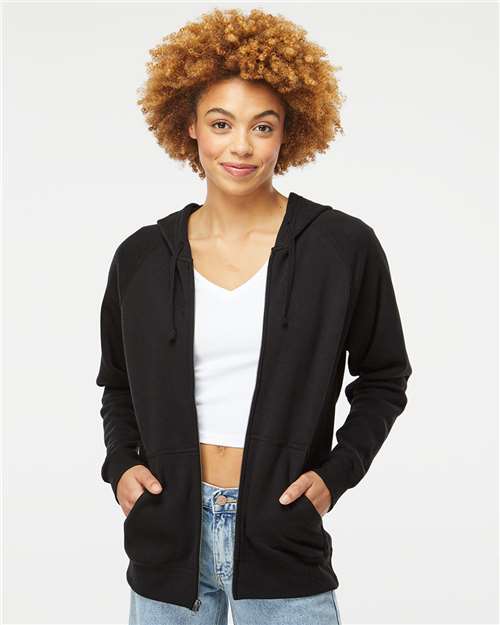 Independent Trading Co. Unisex Special Blend Raglan Full-Zip Hooded Sweatshirt — Black — On model · front