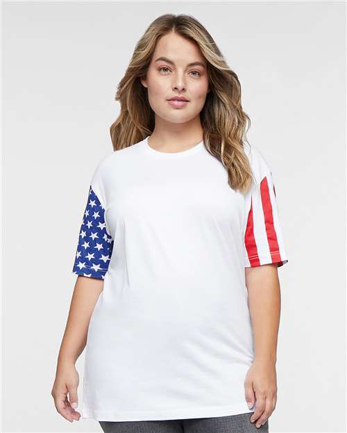 Code Five Unisex Stars & Stripes Tee — White — On model · front