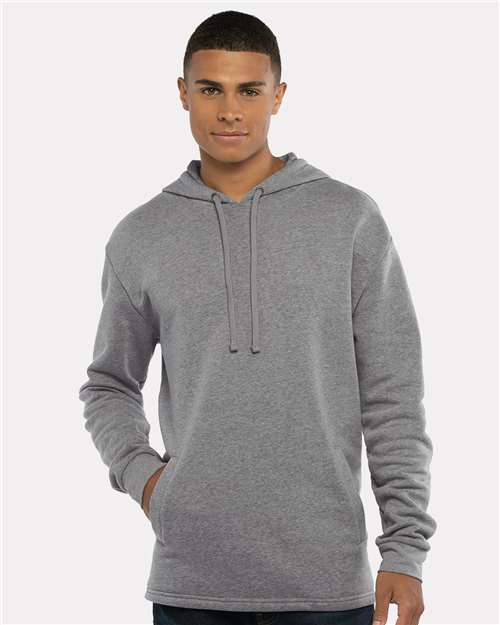 Next Level Unisex Malibu Welt Pocket Hoodie Sweatshirt — Heather Grey — On model · front