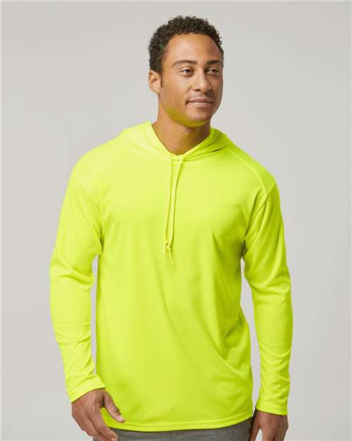Badger Unisex B-Core Hooded Long Sleeve T-Shirt — Safety Yellow — On model · front