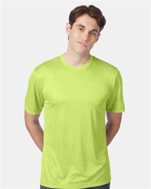 Hanes Unisex Cool DRI® Performance T-Shirt — Safety Green — On model · front