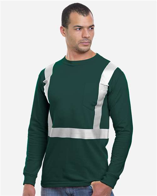 Bayside Unisex USA-Made High Visibility Long Sleeve Pocket T-Shirt —