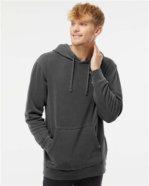 Independent Trading Co. Unisex Midweight Pigment-Dyed Hooded Sweatshirt — Pigment Black — On model · front