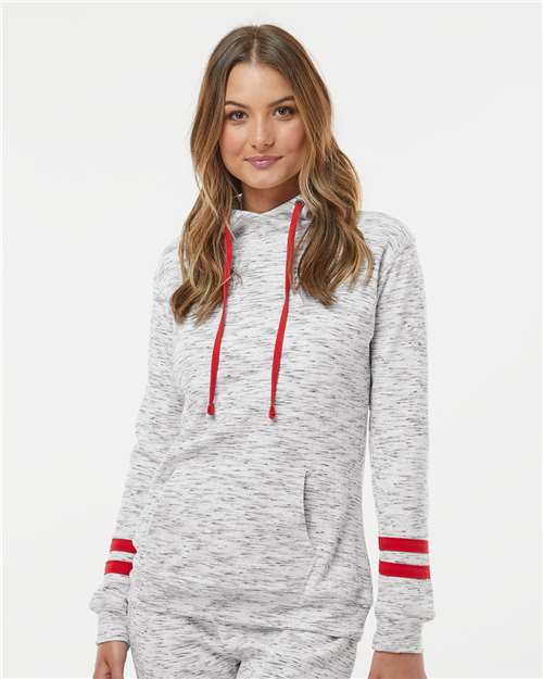 J. America Women’s Mélange Fleece Striped-Sleeve Hooded Sweatshirt