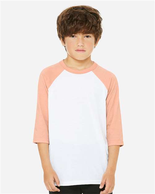 BELLA + CANVAS Youth Three-Quarter Sleeve Baseball Tee