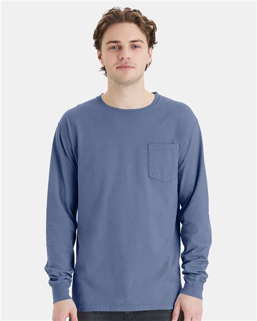ComfortWash by Hanes Unisex Garment-Dyed Long Sleeve T-Shirt With a Pocket
