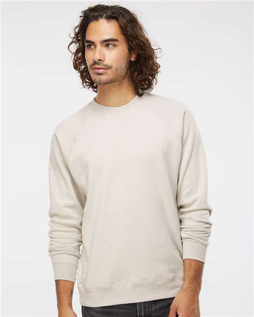 Independent Trading Co. Unisex Special Blend Raglan Crewneck Sweatshirt — Stone Heather — On model · front