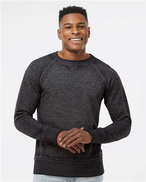 J. America Men's Vintage Zen Fleece Crewneck Sweatshirt — Twisted Black — On model · front