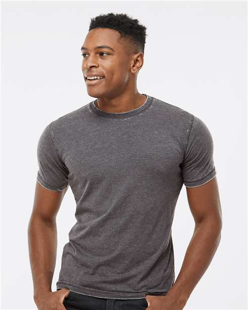 J. America Unisex Zen Jersey T-Shirt — Dark Smoke — On model · front