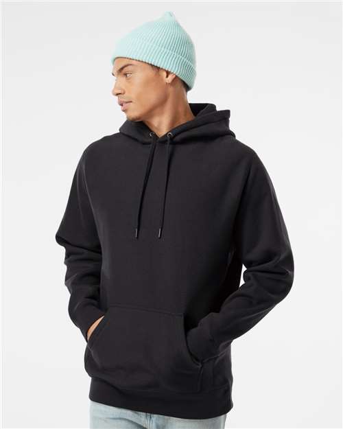 Independent Trading Co. Unisex Legend Premium Heavyweight Cross-Grain Hooded Sweatshirt — Black — On model · front