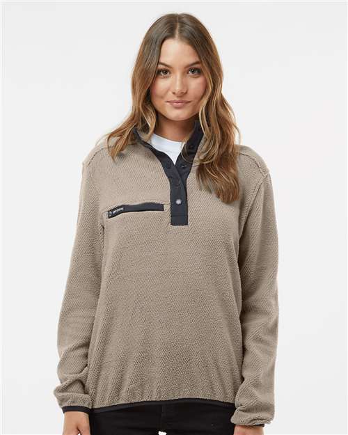 DRI DUCK Women's Cypress Sherpa Mountain Fleece — Moss — On model · front