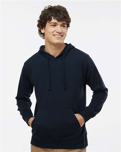 J. America Men's Ripple Fleece Hooded Sweatshirt — Navy — On model · front
