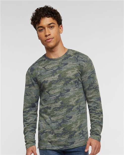Live & Tell by LAT Unisex Fine Jersey Long Sleeve Tee — Vintage Camo — On model · front