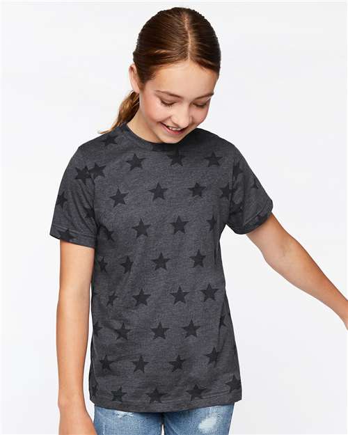 Code Five Youth Star Print Tee — Smoke Star — On model · front
