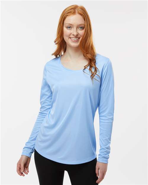 Paragon Women's Long Islander Performance Long Sleeve T-Shirt — Blue Mist — On model · front