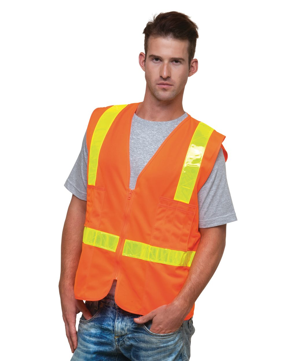 Bayside Unisex USA-Made Solid Surveyor's ANSI Class 2 Vest — Orange