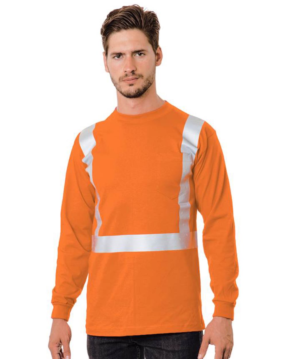 Bayside Unisex USA-Made 50/50 Hi-Visibility Long Sleeve Pocket T-Shirt —
